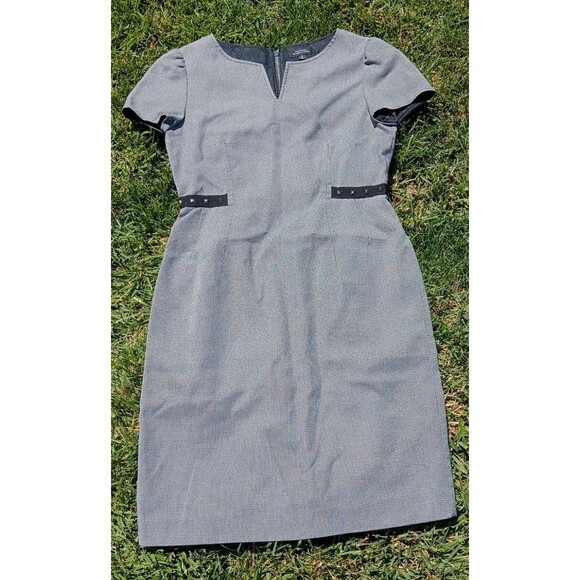Tahari Dresses & Skirts - Edgy Charcoal Midi Sheath Dress Studded Leather Accent Size 8 Career Office